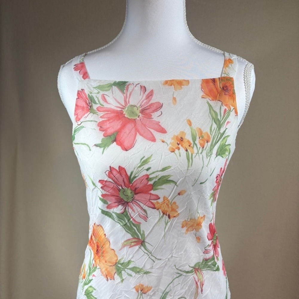 Vtg 90s Y2K My Michelle Floral Crinkle Maxi Slip‎ Dress Sz 5/6 White Cottagecore